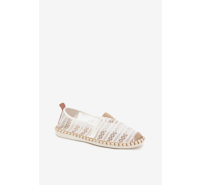 Dámske čipkované espadrilky so sieťovinou - biele