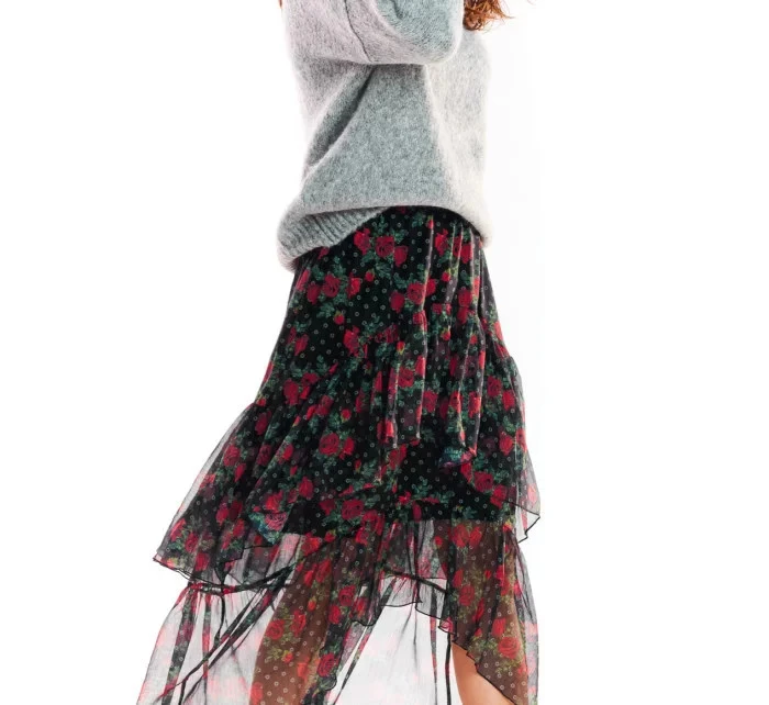 Dámská sukně model 18439327 černá s květy - awama