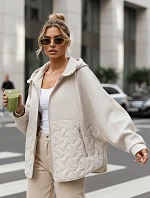 Dámska prechodná bunda oversize s kapucňou ecru FashionStreet TY5592