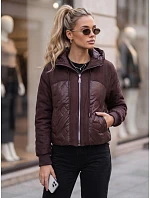 Dámska prešívaná prechodná bunda s kapucňou, bordová, FashionStreet TY6094 Dámska prešívaná prechodná bunda s kapucňou, bordová, FashionStreet TY6094