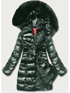 Tmavozelená dámska vypasovaná zimná bunda (2M-032)