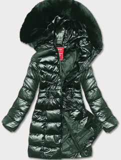 Tmavozelená dámska vypasovaná zimná bunda (2M-032)