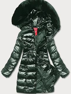 Dámska zimná bunda slim fit tmavozelená (2M-032)