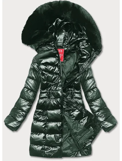 Dámska zimná bunda slim fit tmavozelená (2M-032)