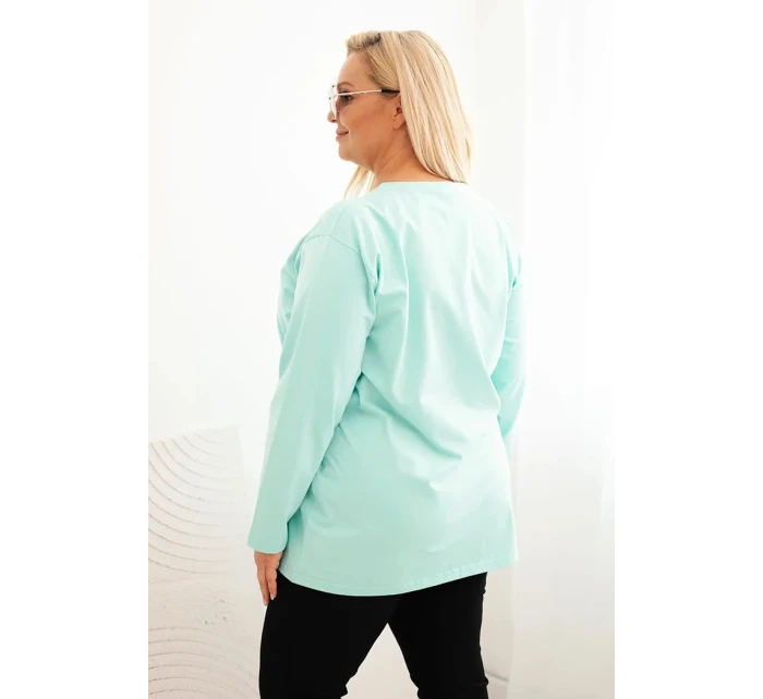Dámska blúzka v nadmernej veľkosti s výstrihom do V a dlhými rukávmi mätová Dámska blúzka v nadmernej veľkosti s výstrihom do V a dlhými rukávmi mätová
