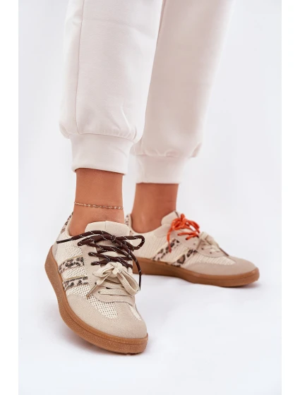 Sneakersy Damskie Z Podwójnym Sznurowaniem Panterka Beżowe Ollabes Sneakersy Damskie Z Podwójnym Sznurowaniem Panterka Beżowe Ollabes