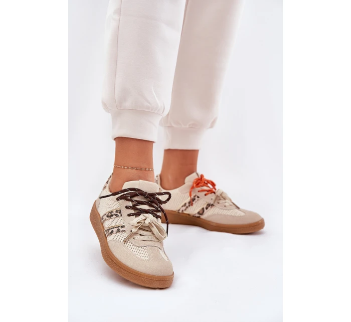 Sneakersy Damskie Z Podwójnym Sznurowaniem Panterka Beżowe Ollabes Sneakersy Damskie Z Podwójnym Sznurowaniem Panterka Beżowe Ollabes