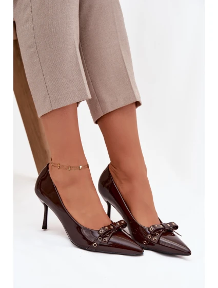 Lakované lodičky s mašľou Janisse - čokoláda