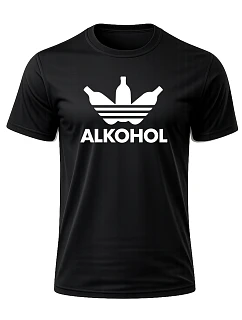 Pánské bavlněné tričko s potiskem - ALKOHOL - černé