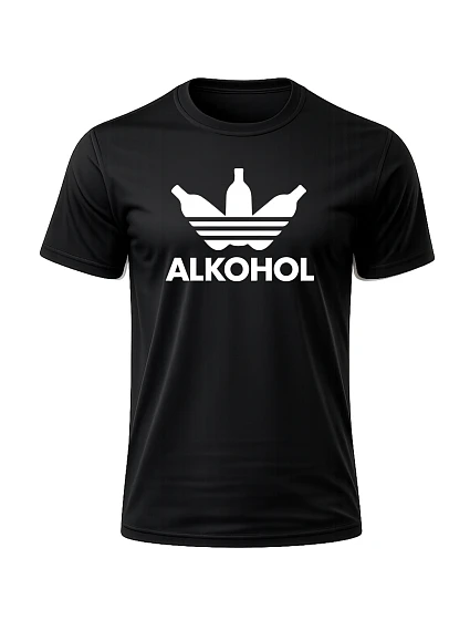 Pánské bavlněné tričko s potiskem - ALKOHOL - černé
