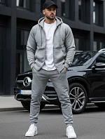 Pánska mikina na zips s kapucňou sivá BX2412