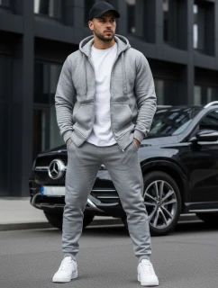 Pánská rozepínací mikina s kapucí šedá model 21961983 - FashionStreet