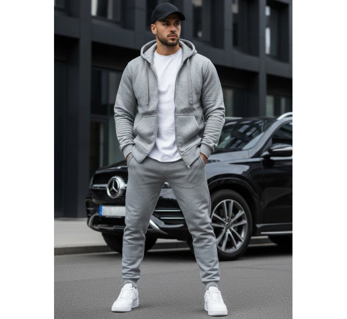 Pánska mikina na zips s kapucňou sivá BX2412