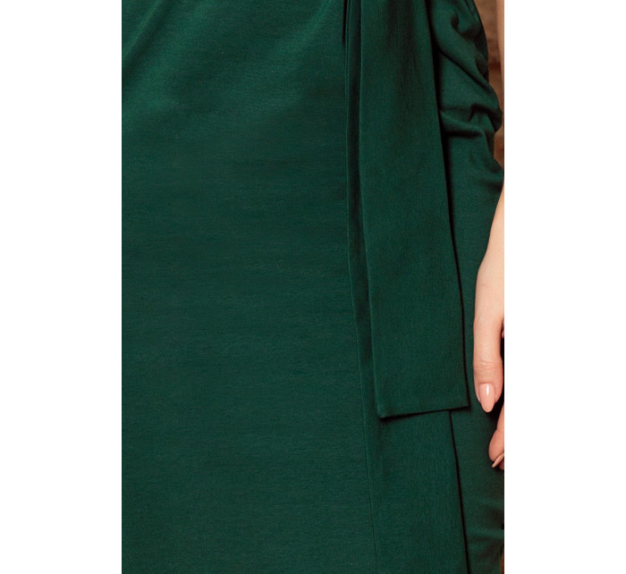 Dámske šaty v fľaškovo zelenej farbe, v dĺžke midi, s krátkymi rukávmi model 7271184
