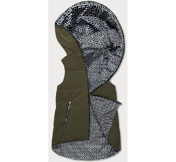 Obojstranná dámska vesta v khaki farbe (R8006)