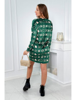 Zamatové šaty s ozdobným vzorom zelená + béžová
