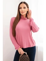 Dámská viskózová halenka s rolákem a dlouhým rukávem tmavě růžová