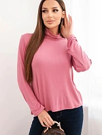 Dámska viskózna blúzka s rolákom a dlhými rukávmi tmavoružová