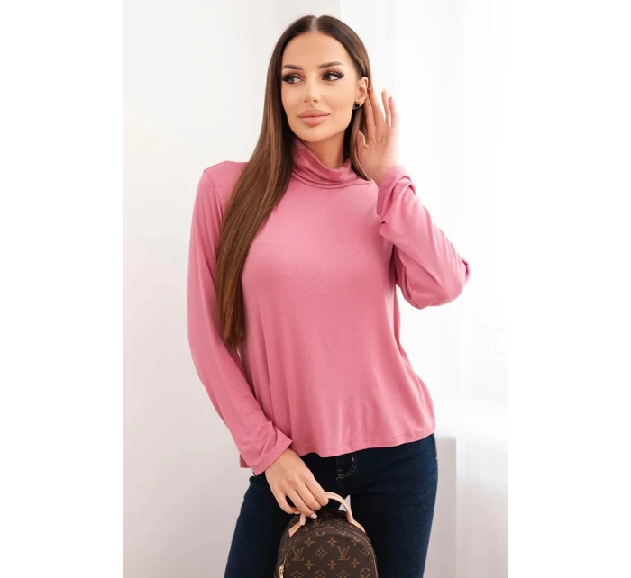 Dámská viskózová halenka s rolákem a dlouhým rukávem tmavě růžová