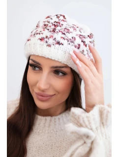 Dámska zimná čiapka s farebnými vzormi a hrubým úpletom K353 ecru+czerwony