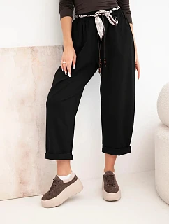 Kalhoty dámské z model 22403073 volné s vázáním černé - K-Fashion