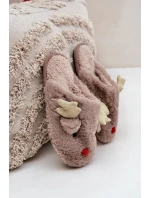 Kapcie Świąteczne Z Motywem Renifera Futrzane Ciemnobeżowe Asielle