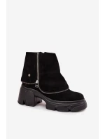 Skórzane Botki Damskie Z Wywiniętą Cholewką Maciejka 07145-01 Czarne