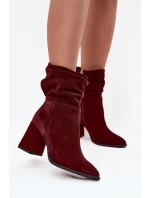 Kotníkové boty z přírodního semiše s vyhříváním na podpatku s mašlí Zazoo 4216 bordó