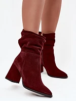 Kotníkové boty z přírodního semiše s vyhříváním na podpatku s mašlí Zazoo 4216 bordó