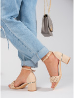 Dizajnové dámske sandále hnedé na širokom podpätku