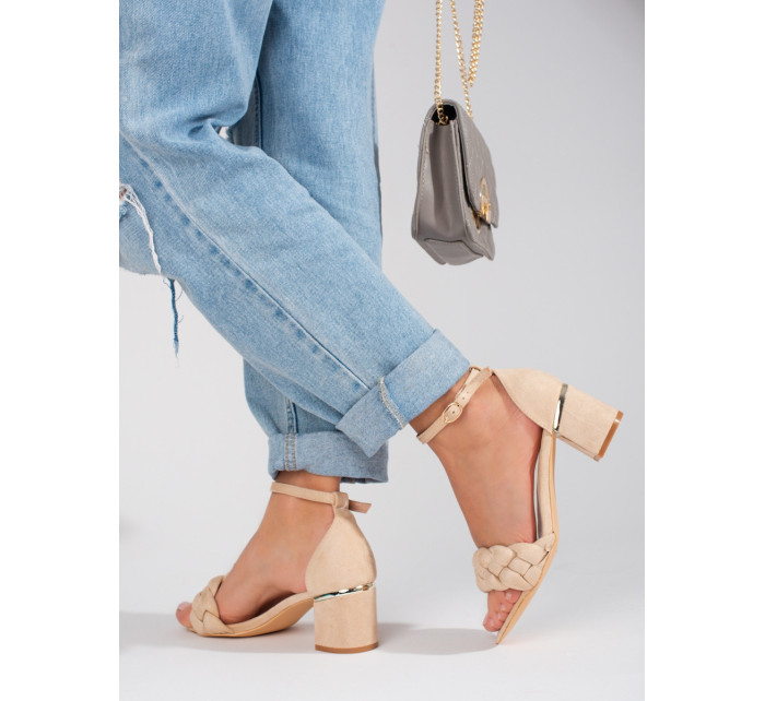 Dizajnové dámske sandále hnedé na širokom podpätku