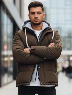 Pánská zimní prošívaná bunda s kapucí khaki Dstreet TX5102