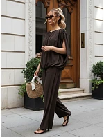 Dámska viskózová súprava so širokými nohavicami, hnedá, FashionStreet AY1201