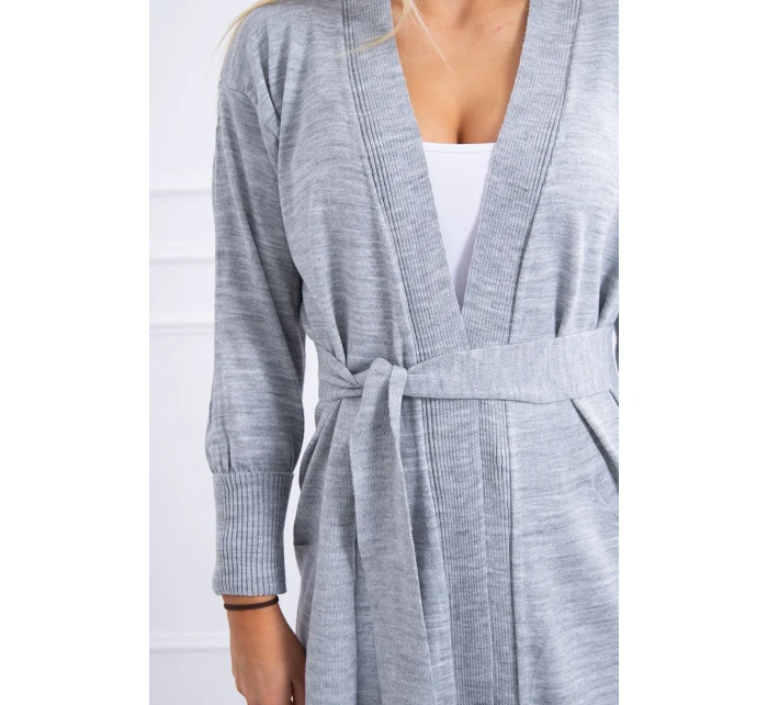 Sveter dlhý sveter viazaný v páse šedý