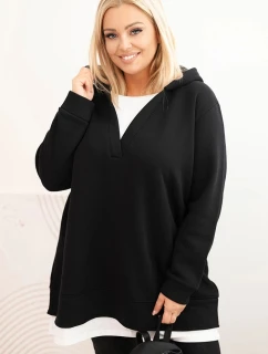 Dámská mikina s kapucí a model 21480755 výstřihem Plus Size černá - K-Fashion