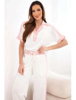 Dámska súprava s polokošeľou a širokými nohavicami maslovo púdrovo ružovej farby