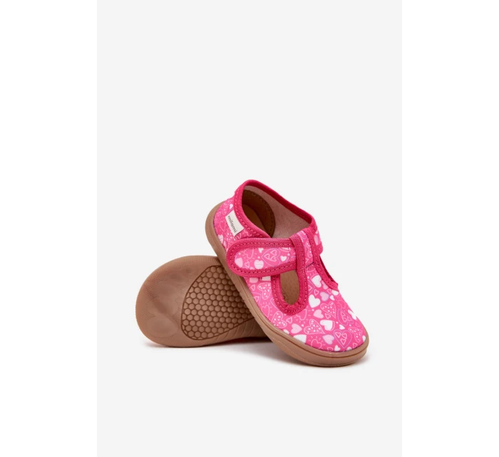 Kapcie Barefoot Dziewczęce W Serduszka Na Rzep Milami Fuksja Talirae