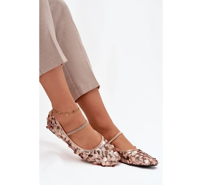 Baleríny Ozdobené Flitry Růžové Šampaňské Terlina Baleríny Ozdobené Flitry Růžové Šampaňské Terlina