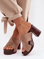 Dámské sandály na podpatku se zlatými přezkami tmavě béžové Nerelle