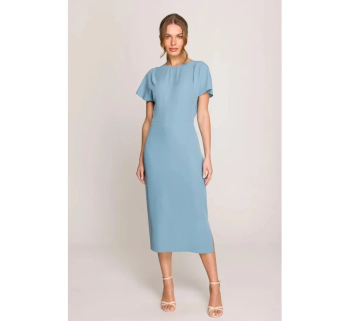 Ceruzkové šaty s bočným rozparkom S398 sky blue - Stylove