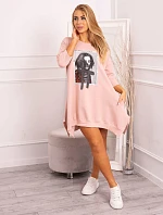 Šaty s potlačou a rozšíreným spodným dielom tmavo púdrovo ružové