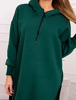 Zateplená mikina s kapucňou s bočnými otvormi tmavozelená