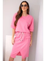 Dámský komplet máslový s halenkou a midi sukní růžový