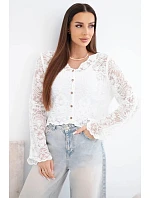 Dámsky bavlnený čipkovaný sveter s dlhými rukávmi biely