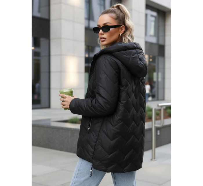 Dámska prechodná prešívaná bunda s kapucňou čierna FashionStreet TY5611