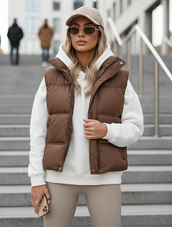 Dámska zateplená vesta bez kapucne, hnedá, FashionStreet TY5725
