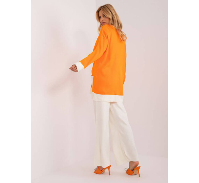 Dámska oranžovo-ekru súprava - sveter a široké nohavice (2201)