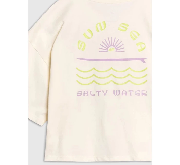 Dievčenský oversize crop top s potlačou 4F 4FJWSS25TTSHF1868-11S