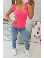 Blúzka s volánikmi bez ramienok ružová neónová