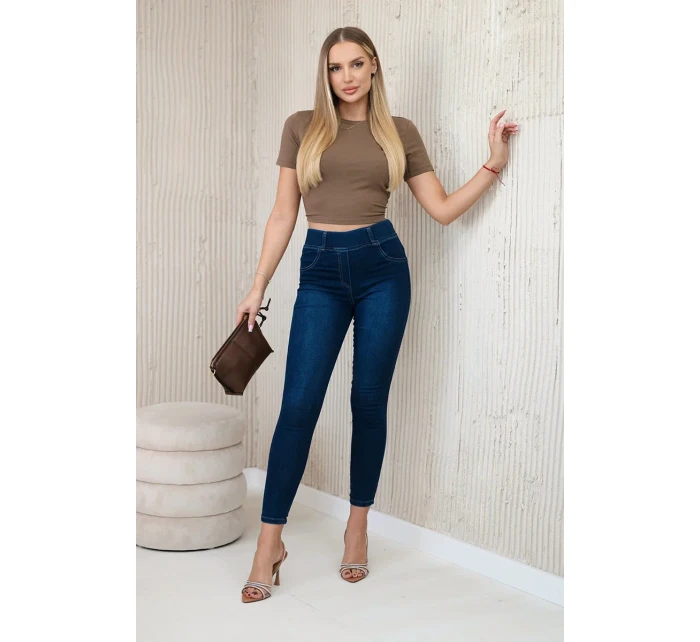 Tmavé džínsové nohavice s mašľou Tmavé džínsové nohavice s mašľou